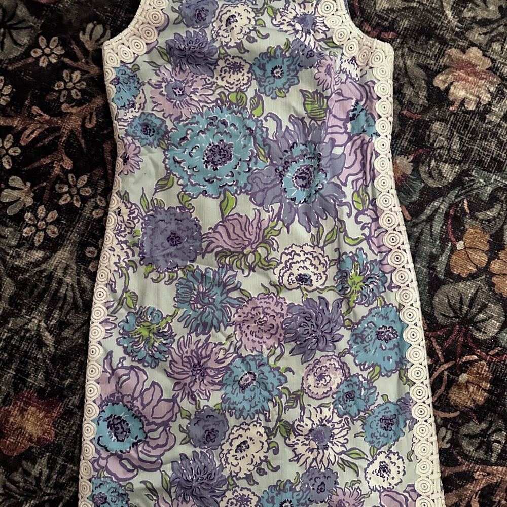 Floral Lilly Pulitzer Marleigh Shift Sleeveless Dress with Lace Trim Size 4